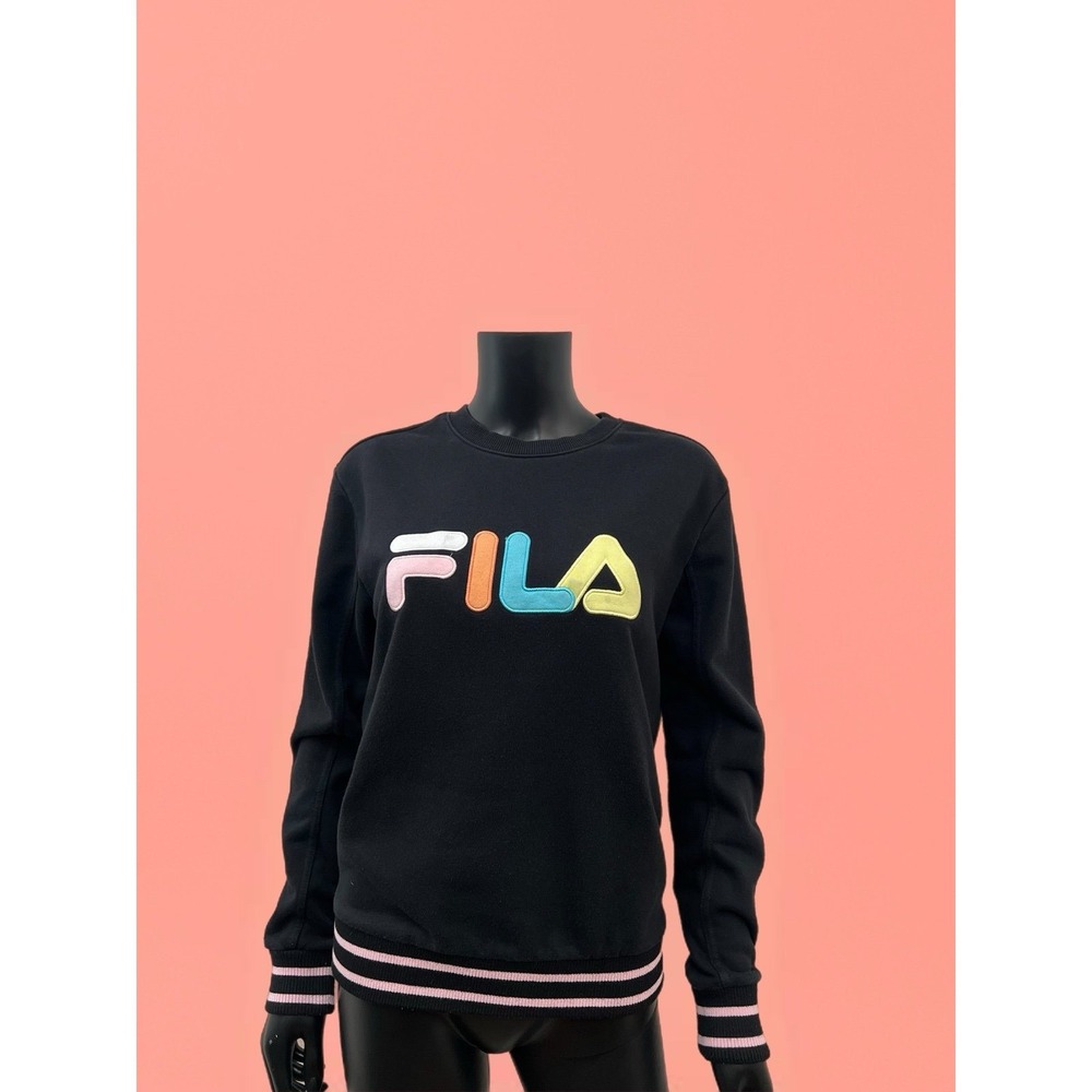 FILA Alexa Crewneck Sweater Black Medium Logo Pullover Women's